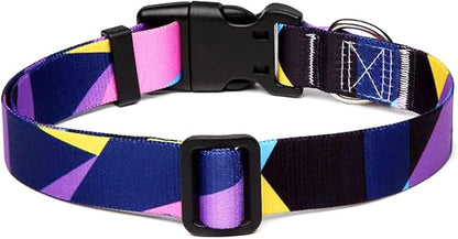 Mercano Adjustable Dog Collar - Special Design Patterns, Soft Nylon Comfortable Sturdy Pet Collar for Small Medium Large Dogs (XS, Geometry Purple)