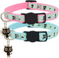 2 Pack Glow in The Dark Cat Collar with Bell Breakaway Safety Cat Puppy Collars with Pendant Light Blue and Pink