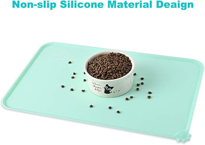 Silicone Waterproof Dog Cat Pet Feeding Mats, Non Slip, Easy Clean Pet Dog Cat Bowl Mats Placemat (18.5" x 11.5") Green