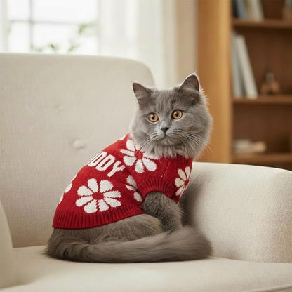 Custom Knit Sweater for Dogs and Cats with Personalized Name, Flower Pattern, Soft Knit Winter Apparel, Ideal for Pet Lovers, Cozy and Stylish Pet Clothing