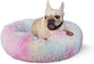 Calming Donut Dogs Beds for Small Dogs Washable,23inch Plush Round Pet Bed for Cozy Sleep,Fluffy Faux Fur Large Cat Bed,Fits up to 25 lbs Pets,Multi Colored