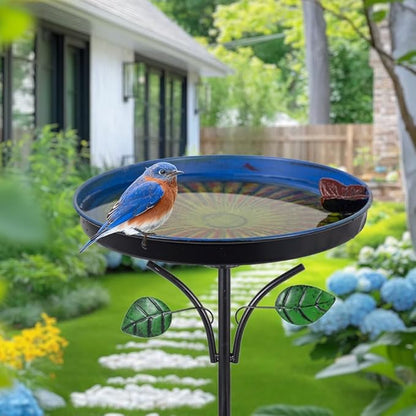 DREAMSOUL Vintage Bird Bath with Vivid Leaves, 38 Inch Tall Birdbath with Stake, Metal Freestanding Bird Bath for Outside Garden Yard Decor