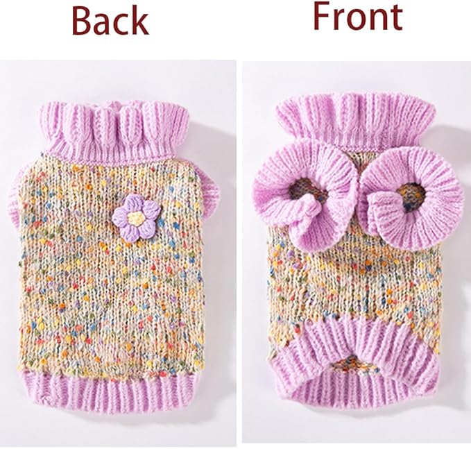 Purple Small Dog Sweater, Knitted Cat Sweater, Holiday Puppy Clothes for Little Dog Girl, Cold Weather Outfit for Kitten Chihuahua Yorkie Teacup Dachshund Pug (Purple, X-Small)