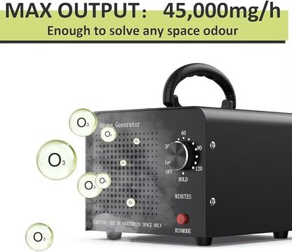 0zone Generator 45000mg - O3 Air Purifier for Home & Car, Ozone Machine Odor Removal for Smoke & Pet (Black)