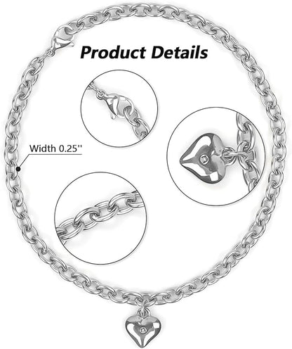 HOWWFALY Dog Collar and Dog Chain Necklace Stainless Steel Adjustable 18K Sliver Heart-Shaped Necklace for Small Pets Cats Kitten Puppy (Sliver, 12 inch)