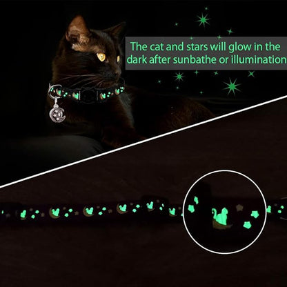 2Pcs Breakaway Cats Collars Cat Collars for Boy & Girl Cats Adjustable Kitten Collars with Bell,Black+Emerald,8"-13.1"