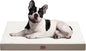 Plush Orthopedic Dog Bed for Medium Dogs & Puppies, Waterproof Dog Beds 30x20 Inch with Removable Washable Cover, Egg Crate Foam Flat Pet Mat, Khaki White