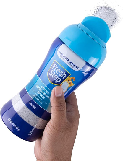 Fresh Step Litter Box Charcoal Odor Eliminator Powder, Cat Litter Deodorizer Additive to Help Absorb and Control Strong Litter Box Odors for Cleaner Smelling Homes, 15 Oz