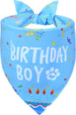 Dog Birthday Bandana Boy for Medium Large Dogs, Reversible 2 Patterns in 1, Blue Confetti Scarf, Happy Birthday Party Outfit Puppy Gift (14-18" Neck)