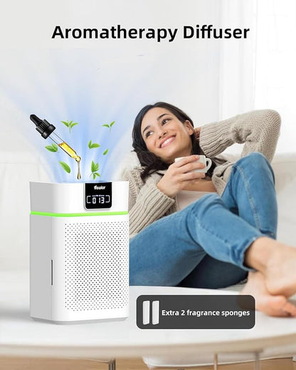 Air Purifier for Home 1800 Ft² Coverage, PM2.5 Monitor & Air Quality Light, Large Bedroom with Essential Oil Diffuser, 15dB Sleep Mode, Timer & Child Lock, Pet Dander Wildfire Smoke Odor Dust Pollen