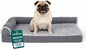 FurHaven Orthopedic Dog Bed for Medium Dogs, L-Shaped Chaise Mattress with Orthopedic Egg Crate & a Solid Orthopedic Foam Base for Joint Support, Washable Cover, Medium, Faux Fur & Suede, Stone Gray