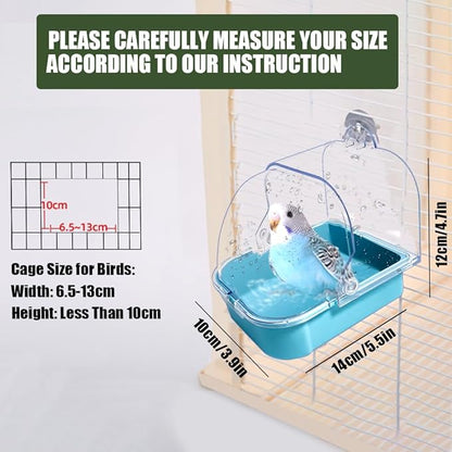 Bird Bath for Cage, Cleaning Pet Supplies Cockatiel Bird Bathtub with Hanging Hooks for Little Bird Parrots Spacious Parakeets Portable Shower for Most Birdcage(Blue)