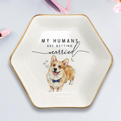 Custom Pet Portrait Watercolor Ring Dish, My Humans Are Getting Married Jewelry Tray, Engaged Ring Dish Gift for Newly Married Engaged Wedding Gift for Wife Her Fiance Bestie Bride To Be Newlyweds