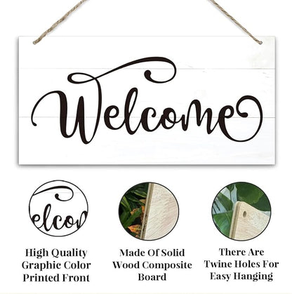 Welcome Sign for Front Door, Welcome Decor Wooden Hanging Sign for Wall Decor, Rustic Funny Wooden Outdoor Front Door Hanging Decoration 13.8X6.9 inches