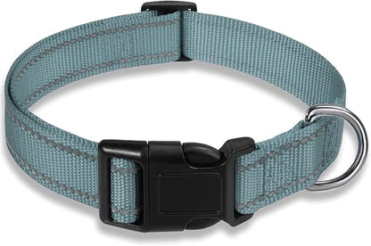 Reflective Dog Collar with Buckle Adjustable Safety Nylon Collars for Small Medium Large Dogs, Grey M