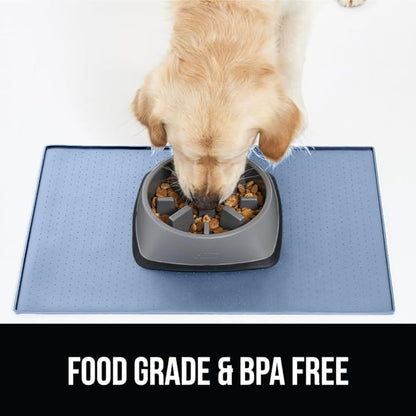 GORILLA GRIP 100% Waterproof Raised Edge BPA Free Silicone Pet Feeding Mat, Dog Cat Food Mats Contain Spills Protects Floors, Placemats for Cats and Dogs Water Bowl, Pets Accessories 28x18 Blue
