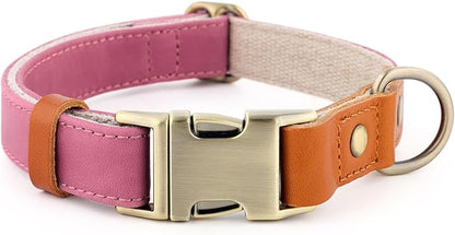 Plutus Pet Genuine Leather & Hemp Dog Collar – Adjustable Heavy Duty Pet Collar with Quick Release Metal Buckle, Soft & Stylish for Puppy and Small, Medium, Large Dogs (Pink, XS)