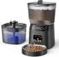 Automatic Cat Feeder and Water Fountain, 4L/16 Cups Timed Cat Dry Food Dispenser, 10s Meal Call, 20 Portions 6 Meals Per Day, 2L Cats Fountains for Drinking with Filter, Pet Feeder for Dog, Sooty
