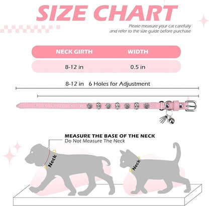 EXPAWLORER Cat Collar for Girl Boy Cats- Adjustable Leather Pet Collar with Safety Elastic Belt,Personalized Punk Accessories Buckle Collars with Bell & Durable D-Ring,Skull（Pink）