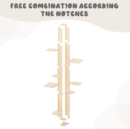 COZIWOW Floor to Ceiling Cat Tree Tower for Indoor Large Cats, 7 Tier Tall Cat Climbing Pole with Adjustable Height (98-114 inches), Modern Climbing Tower, Wood