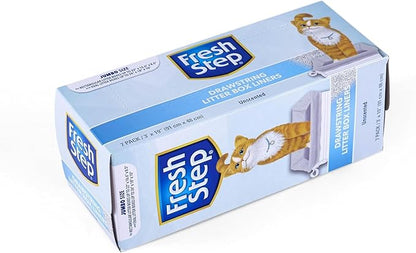 Fresh Step Jumbo Drawstring Cat Litter Box Liners, Unscented Heavy Duty Kitty Litter Bags for X-Large Oval or Rectangle Pans, Helps Contain Mess, Easy Lift Out Cleanup, 36 x 19 in, 7 Count - 3 Pack