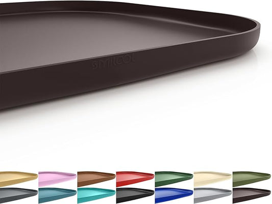 Silicone Pet Feeding Mat with Raised Edge for Food and Water, Dog Bowl Mats, Cat Bowls Placemat with High Lip for Floor Waterproof, Rubber Tray for Cats and Dogs 22 x 14 x0.8 Dark Brown