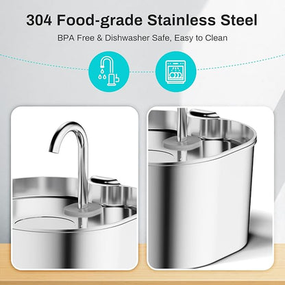 2.2L Stainless Steel Cat Water Fountain Automatic Pet Water Dispenser Accessories Auto Cat Drinking Fountain Dog Drinker Bowl
