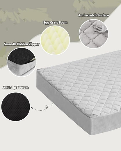 Orthopedic XL Dog Beds Large Sized Dog Waterproof Bed with Removable Washable Cover and Non-Slip Bottom, Quilting Pet Mattress for Crate, 41x27 Inch, Light Gray