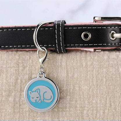 Personalized Pet ID Tags for Kittens and Cats - Custom cat Name tag and ID tag for Collar (Green, Sleeping Cat Round-Small)