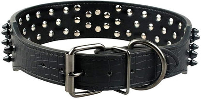 Serijoars Spiked Studded Dog Collar, PU Leather Dog Collar, Adjustable Pet Collars for Medium or Large Breed Pet (L, Black2)
