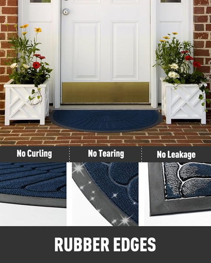 tchdio Door Mat Outdoor Indoor Entrance Doormat-Semicircular Durable Rubber Non Slip Front Door Mat for Outside Inside Entry Entryway Dirt Trapper WelcomeMat for Muddy Paws and Shoes-Blue 24”x47”