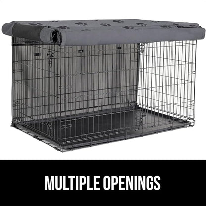 GORILLA GRIP Dog Crate Covers compatible with Amazon Basics Dog Crates, All Sides Open, Privacy Cover Fits 24" Wire Kennel, Breathable Mesh Windows, Light Reducing Puppy Training Cage Topper, Gray Paw