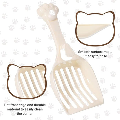 Cat Litter Scoop, Durable Plastic Kitty Litter Sifter Scooper with Wide Slats Comfy Handle Deep Shovel Pooper Lifter Captures All Clumps for Easy Sifting Pine Pellets Box (Milky White)