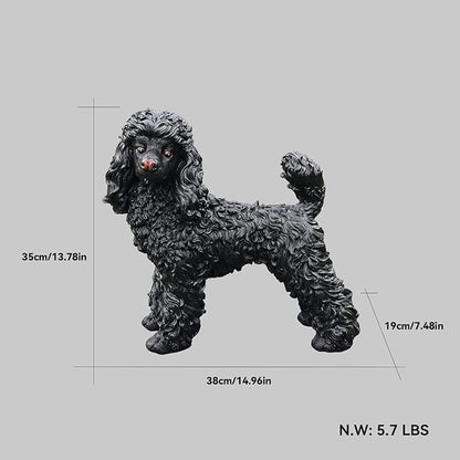 Poodle Statue Outdoor Decorations – Outdoor Dog Statue Standing Black Poodle with Removable Solar Light & Welcome Sign for Garden Décor