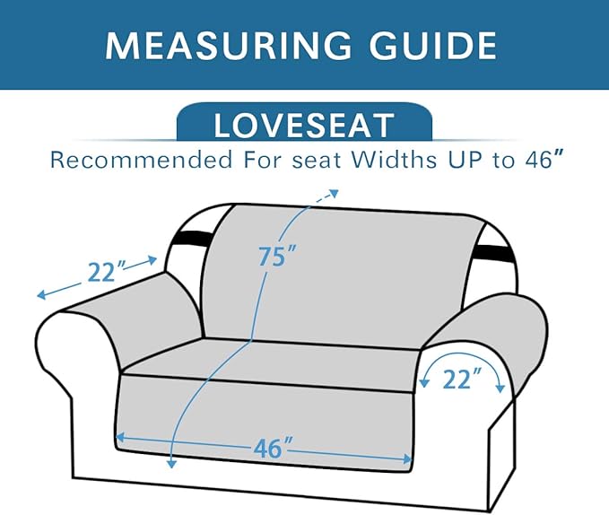 H.VERSAILTEX Reversible Loveseat Cover Furniture Protector Anti-Slip Water Resistant 2" Elastic Straps Couch Covers Pets Kids Fit Sitting Width Up to 46"(Love Seat: 75" x 90", Cameo Blue/Beige)