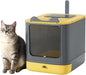 Upgraded Fully Enclosed Cat Litter Box with Lid, Covered Cat Box Enclosure, Anti-Splashing Easy to Clean Kitty Litter Boxes with Drawer, 3 Modes can Use from Kitten to Adult(Yellow&Grey)
