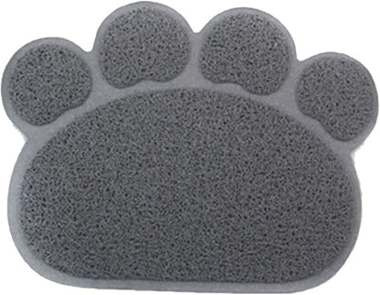 PVC Pet Dog Cat Puppy Kitten Dish Bowl Food Water Feeding Placemat, Non-Slip Cat Litter Mat Paw Shape, Grey Large