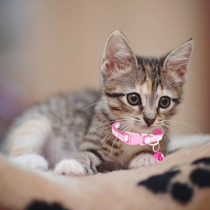 MJIYA Cat Collar with Bell, Breakaway Grid Collar with Plastic Buckle, Light Adjustable, Nylon, Kitty Collars