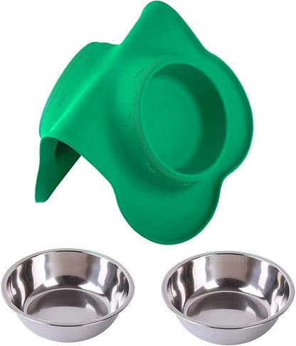 Hubulk Pet Dog Bowls 2 Stainless Steel Dog Bowl with No Spill Non-Skid Silicone Mat + Pet Food Scoop Water and Food Feeder Bowls for Feeding Small Medium Large Dogs Cats Puppies (Large, Hunter Green)
