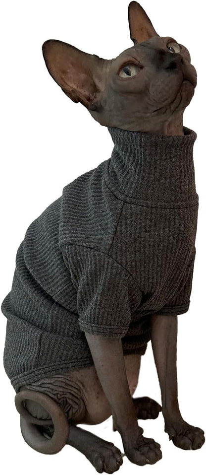 Sphynx Cats Shirt Cat Turtleneck Cotton Sweater Pullover Kitten T-Shirts with Sleeves Cat Pajamas Jumpsuit for Sphynx Cornish Rex, Devon Rex, Peterbald (XX-Large (Pack of 1), Deep Grey)