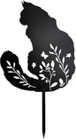 Maine Coon Cat Garden Stake - Elegant Black Cat Statue with Floral Design for Outdoor Decor, Pet Memorial Gifts, and Yard Art, Decorative Metal Cats Grave Markers for Lawn and Garden, Cats Lover Gifts
