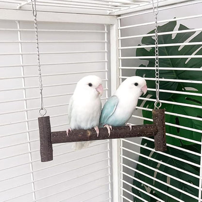 Natural Wood Parakeet Swing Toy, Cockatiel, Lovebird, Budgie Wooden Perch Stand, Small and Medium Bird Cage Accessories (Small)