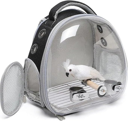 Bird Travel Carrier: Portable Backpack Cage - Breathable Mesh Lightweight Durable Design | Parrot Small Birds Conure Budgie Cockatiel/Outdoor Transport Perch-Integrated Enclosure Use (B1)