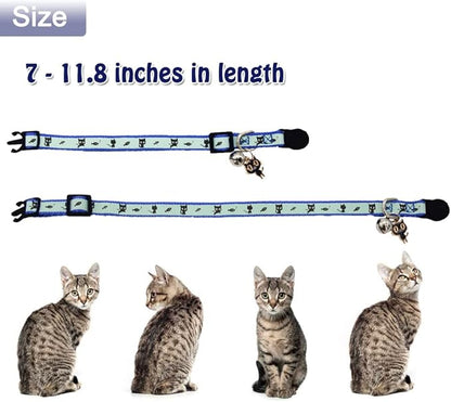 2 Pack Glow in The Dark Cat Collar with Bell Breakaway Safety Cat Puppy Collars with Pendant Red and Blue
