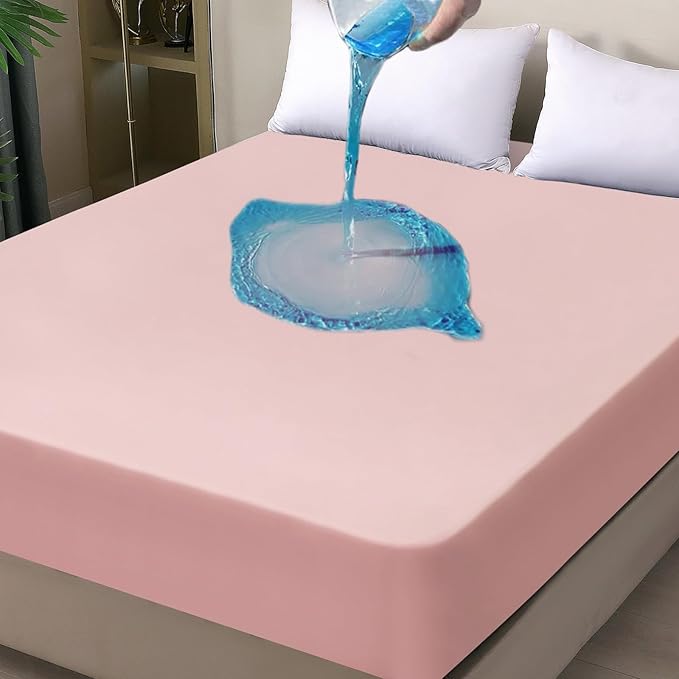 Twin Mattress Protector Waterproof, Fitted Sheet Style Breathable Mattress Cover with Deep Pocket Fits Up to 18'', Noiseless Bed Cover for Kids Adults Pets, Machine Washable (Pink, 39'' X 75'')