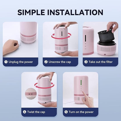 Air Purifiers for Home,HEPA Air Purifier for Room up to 960ft²,Air Purifiers for Odor,Dust,Quiet Air Cleaner for Office,Living Room,Bedroom,Kitchen,Type-C Charging,Included Adapter,Pink 1 Pack