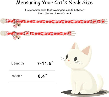 2 Pack Valentines Cat Collars - Valentine Breakaway Cat Collar with Bell, Pink and Red Heart Pendant, Adjustable Kitten Collars for Girl Boy Cats, Cute Red Hearts