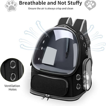 Cat Backpack Carrier for Cats and Small Dogs, Breathable Cat Bubble Backpack, Airline Approved Pet Travel Carrier for Hiking Camping Outdoor(Black)