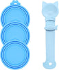 Cat Treat Spoon & 3 Pcs Can Lids | Cat Strip Feeder Squeeze for Liquid Snack | Universal Silicone Pet Can Covers BPA Free | Waste-Free Lickable Treat Feeder(Blue)