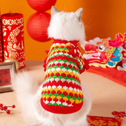 Small Dog Sweater, Knitted Tulip Cat Sweater, Warm Thick Holiday Puppy Clothes for Small Dog Girl,Cold Weather Outfit for Kitten Chihuahua Yorkie Teacup Dachshund Pug (Red, X-Small)